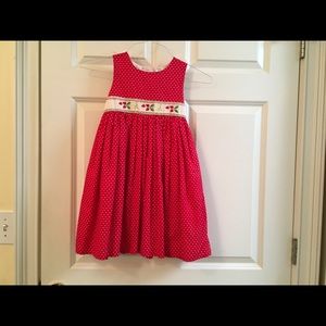 BT kids dress red with smocking